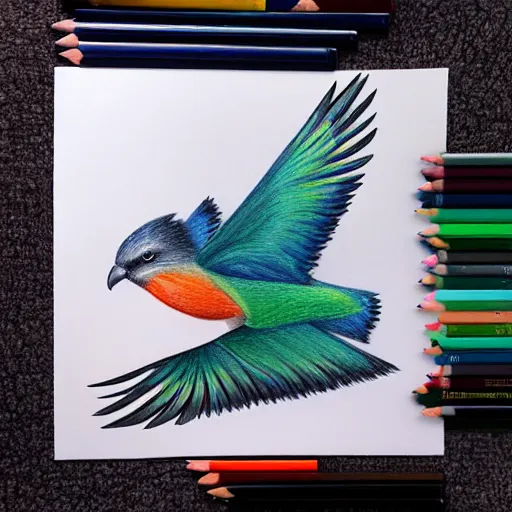 Prompt: a color pencil drawing of a bird by natalia rojas, wingspan, high quality, artstation, 4 k