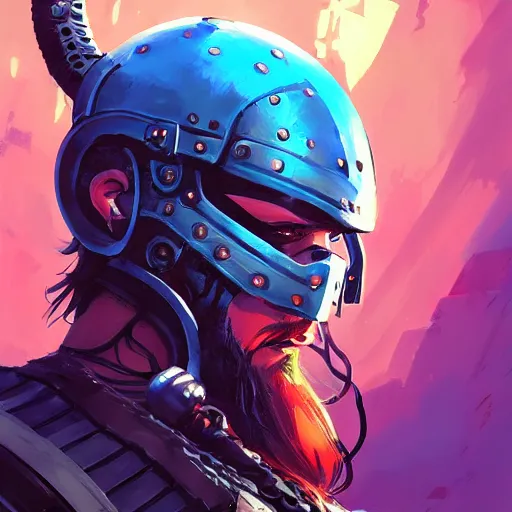 Image similar to cyberpunk viking helmet mask warrior goddess robot ninja fantasy, art gta 5 cover, official fanart behance hd artstation by jesper ejsing, by rhads, makoto shinkai and lois van baarle, ilya kuvshinov, ossdraws