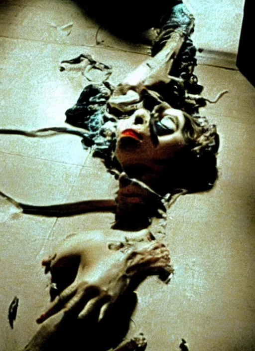 Prompt: a photograph by saul leiter of a death corpse horror practical fx by dario argento and david cronenberg