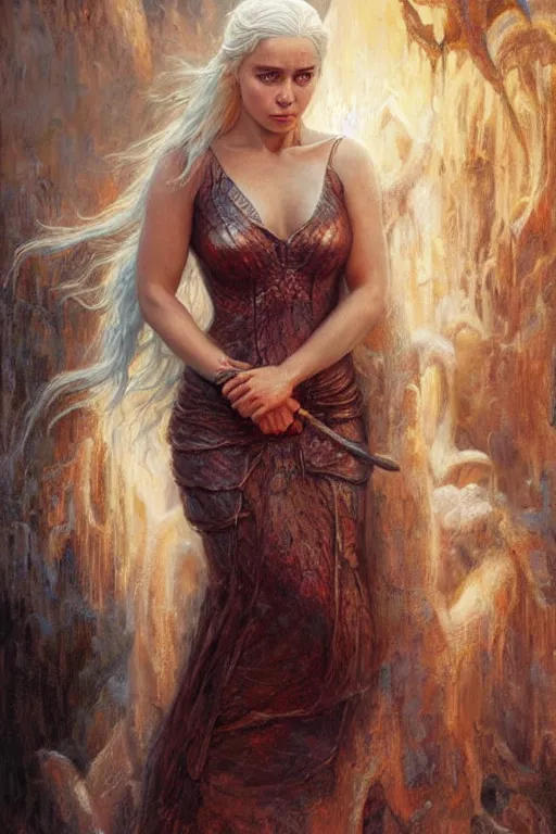 Image similar to portrait of daenerys targaryen. art by gaston bussiere and tomasz alen kopera.