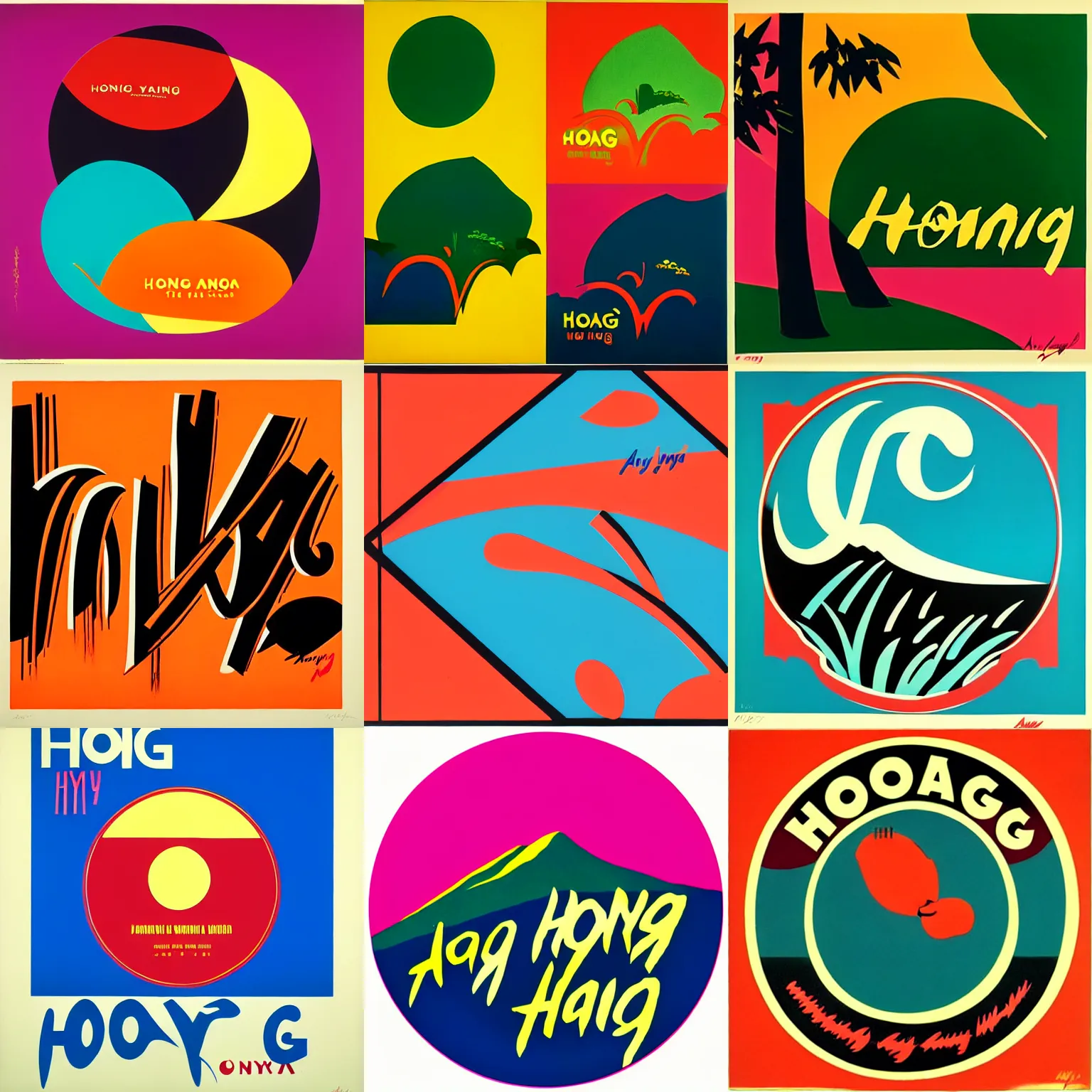 Prompt: logo for hoang gang by andy warhol, eyvind earle