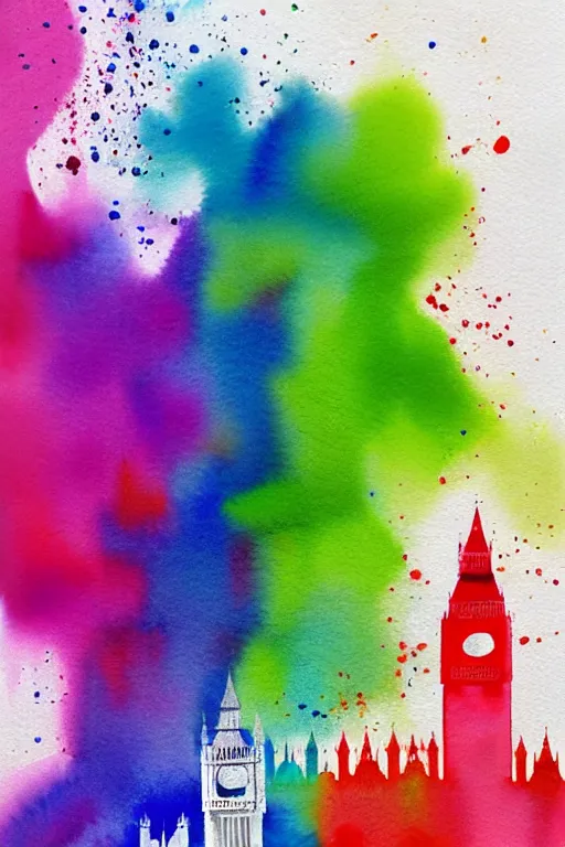 Prompt: minimalist colorful watercolor splash ink art of london