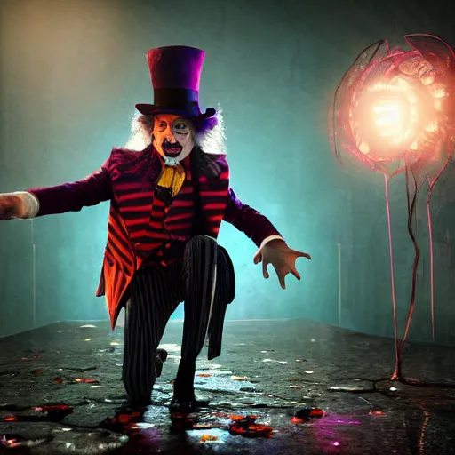 Prompt: full body pose, hyperrealistic photograph of the mad hatter, dim volumetric lighting, 8 k, octane beautifully detailed render, extremely hyper detailed, intricate, epic composition, cinematic lighting, masterpiece, trending on artstation, very very detailed, stunning, hdr, smooth, sharp focus, high resolution, award, winning photo, dslr, 5 0 mm