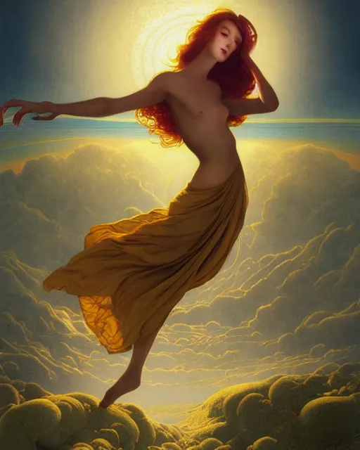 Prompt: beautiful woman floating in the most wonderful dream she ever had, coherent design, symmetrical, concept art, vivid color, complementary color, golden ratio, detailed, sharp lines, intricate, rainbowshift, by maxfield parrish, by peter mohrbacher, by gustave dore, by arthur rackham, deviantart, octane render