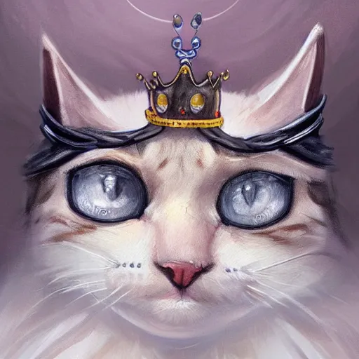 Image similar to portrait painting of a humanoid cat king with a crown, artstation, detailed, ghost