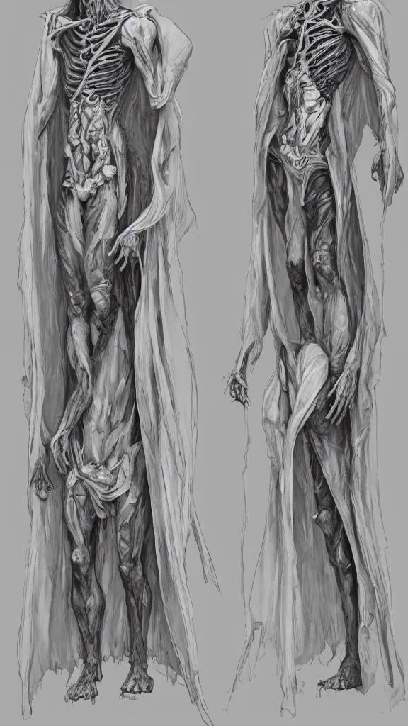 Prompt: plastination wizard, realistic, wearing robes, full body, standing in crypts, artgerm, artstation