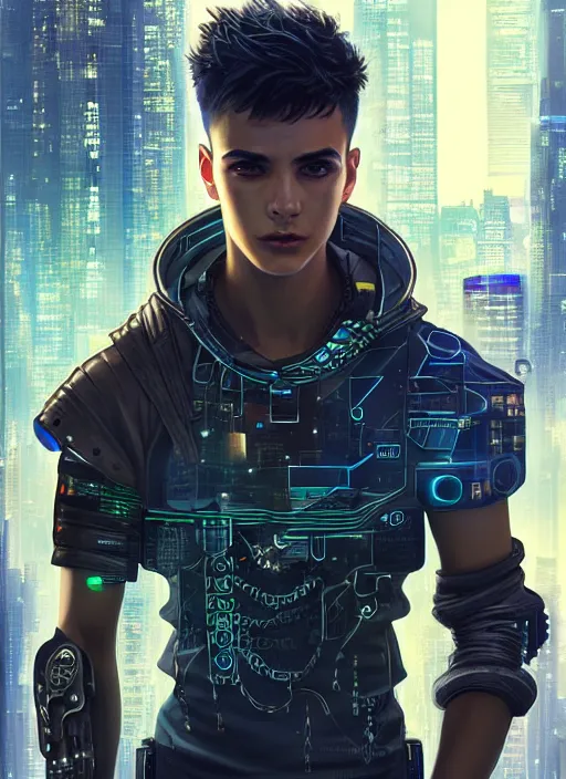 Prompt: photo of cyberpunk male teenager in the style of stefan kostic, realistic, sharp focus, 8 k high definition, insanely detailed, intricate, elegant, art by stanley lau and artgerm