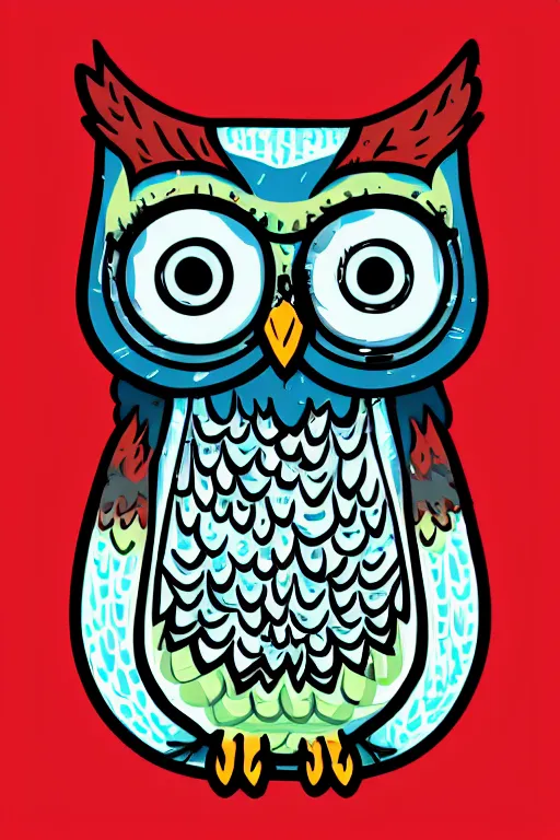 Prompt: Cool hipster owl, sticker, anthropomorphic, colorful, fantasy, artstation, illustration, highly detailed, simple, smooth and clean vector curves, no jagged lines, vector art, smooth