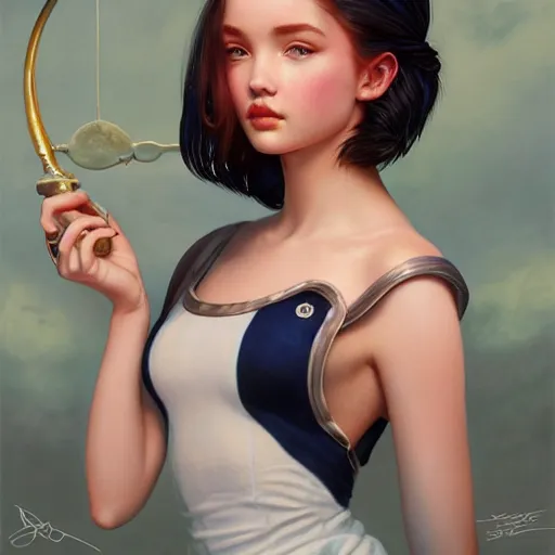 Prompt: tom bagshaw, very beautiful mutation of madison beer bella poarch dove cameron in a sailor suit flirting smile, randomly lustrous dyed hair, professionally retouched, focus eyes, ultra realistic soft painting, insanely detailed linework, symmetrical accurate intricate features, behance artstation, 8 k, - signature