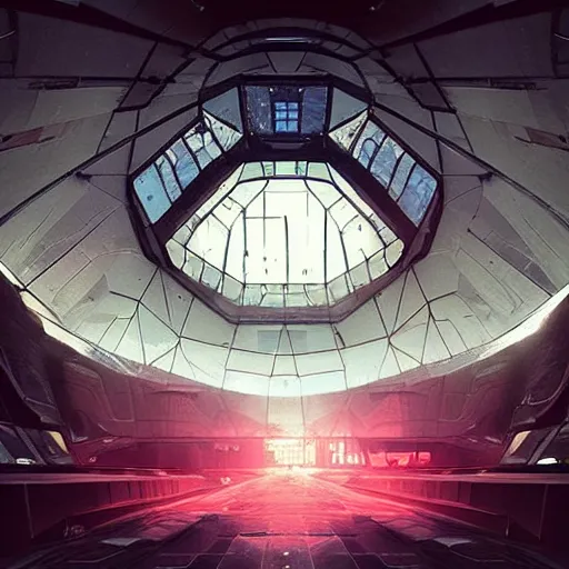 Image similar to “ inside a dome, cyberpunk art by vincent lefevre, behance contest winner, altermodern, cityscape, synthwave, matte painting ”