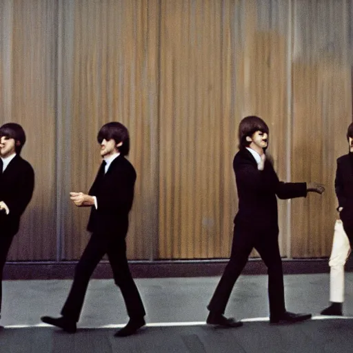 Image similar to the beatles on the run, baby arizona film styling, 8 k higly detailed cinematic lighting, moma museum