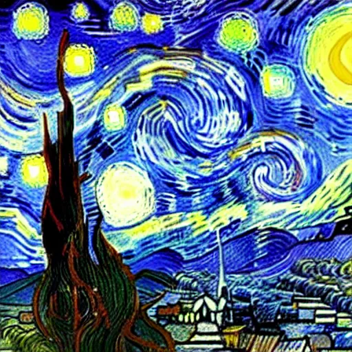 Prompt: jedi with swords star wars, style vincent van gogh's starry night