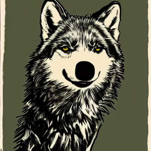Image similar to retarded wolf portrait, andy warhol style