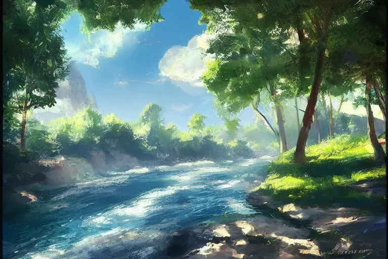 Prompt: summer river by liquidcoco artstation