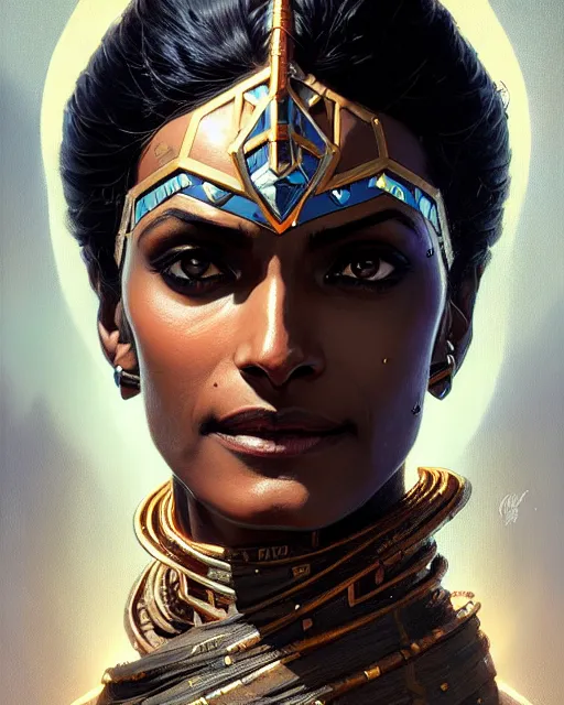 Image similar to symmetra from overwatch, character portrait, close up, concept art, intricate details, highly detailed by greg rutkowski, michael whelan and gustave dore