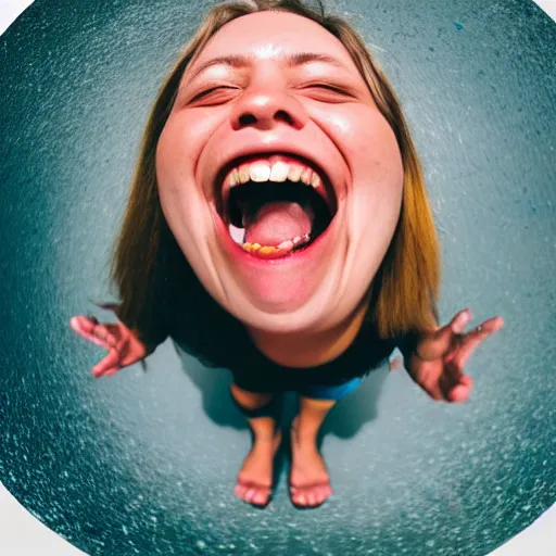 Image similar to fish eye of a laughing person, close photo, dark lighting