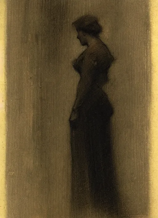 Image similar to study of a standing woman by george howard hilder. 1 9 0 5. charcoal on paper.