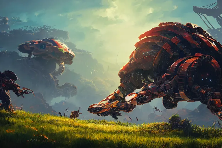 Image similar to shellsnapper machine mecanical creature robot of horizon forbidden west horizon zero dawn radiating a glowing aura global illumination ray tracing hdr fanart arstation by ian pesty and alena aenami artworks in 4 k