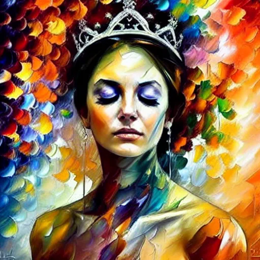 Prompt: strikingly beautiful queen of undead, praying meditating, realism, elegant, intricate, portrait photography by leonid afremov and carne griffiths