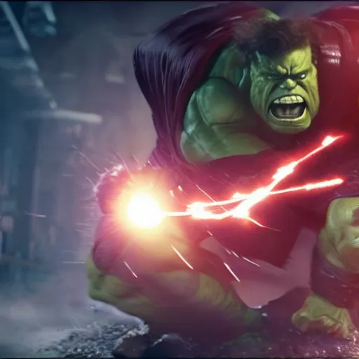 Prompt: x - men's juggernaut fighting hulk in an explosive action scene, details, cinematic, rendered in 8 k, movie promotion style