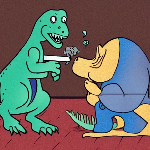 Image similar to dinosaurs smoking cigarettes