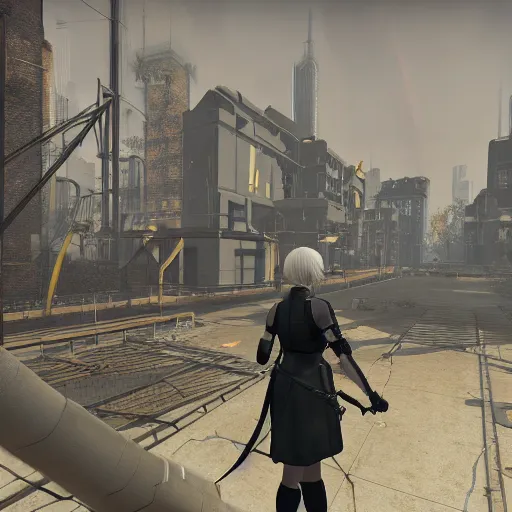 Image similar to 2B nier automata in Half life 2, 4k screenshot of Half life 2 gameplay, 8k hdr showcase