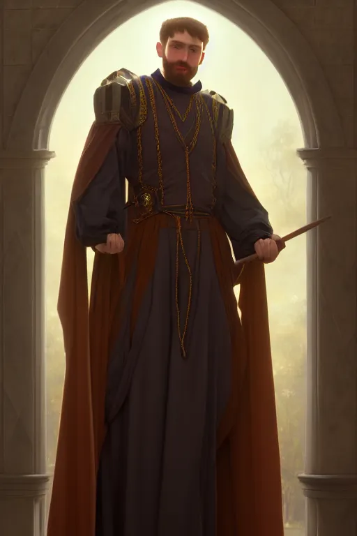 Prompt: a portrait of a wizard, bored, illustration, soft lighting, soft details, painting oil on canvas by Edmund Blair Leighton and Charlie Bowater octane render trending on artstation d&d characters, 4k, 8k, HD