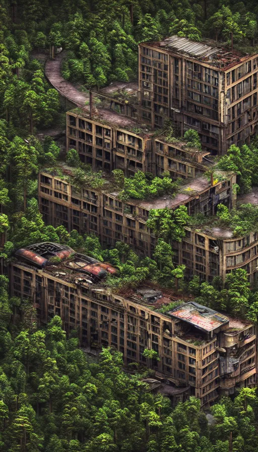Image similar to a beautiful ultradetailed render of city building unfinished building urbex industrial architecture dormitory by antoine predock, wilderness mars steampunk reclaimed by nature forest tundra rainforest postcyberpunk myst, archdaily, wallpaper, highly detailed, trending on artstation.