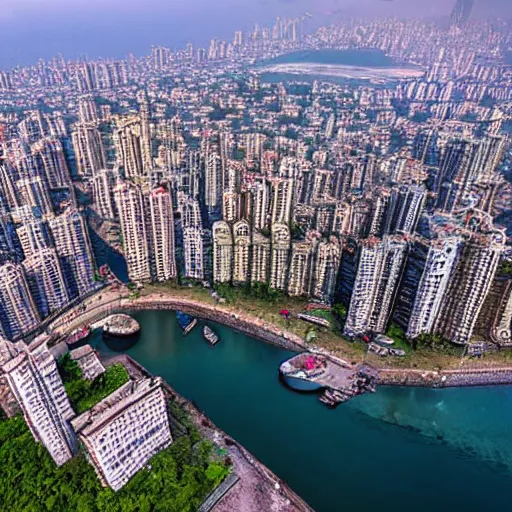 Prompt: an aerial 4 k cinematic shot of south mumbai