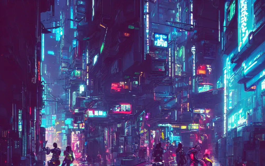 Prompt: a beautiful concept art of cyberpunk 2 0 7 7 alleyway and futuristic tokyo neon, with people are working on cyber robotics creatures, by alena aenami and studio ghibli and alejandro burdisio, dark night, anime, manga, hyper detailed, vibrant, landscape, 8 k hdr, digital, artstation, cg