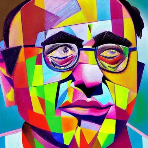 Image similar to a cubist portrait of danny devito, ultra detailed, colorful, trending on art station, masterpiece