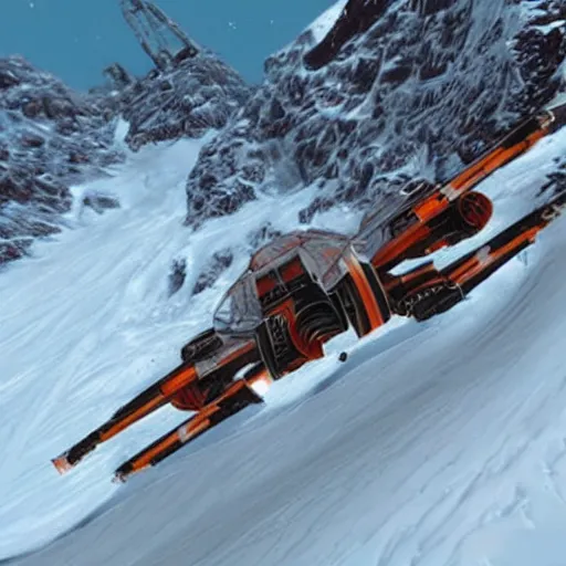 Image similar to star wars xwing pilot skiing down a mountain