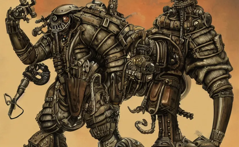 Image similar to oiled big scary dieselpunk creature