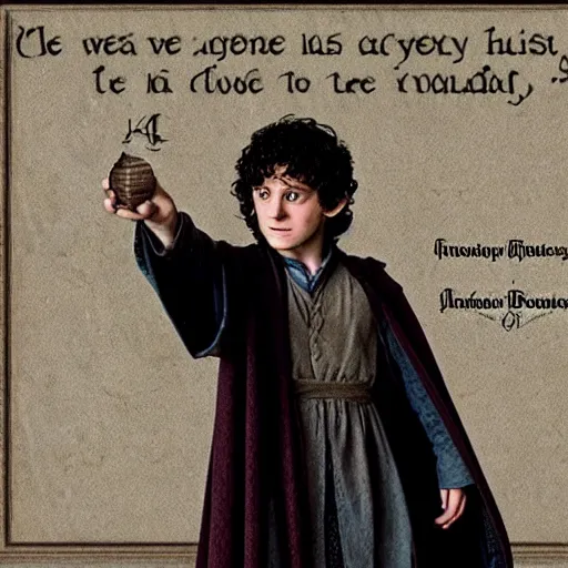 Image similar to frodo baggins in hogwarts