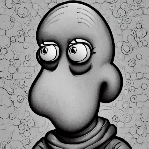 Image similar to handsome squidward as male, detailed cartoon lines, pop art style, portrait, detailed painting