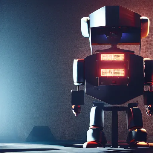 Image similar to hiphop gangsta robot, led screens, expressive, photo realistic, dramatic cinematic lighting, octane render, 4 k, ultra detailed