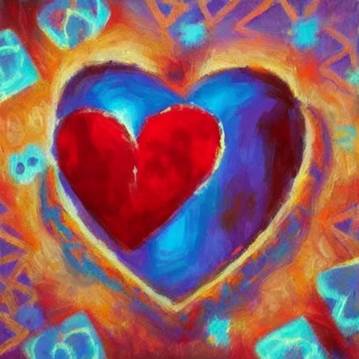 Image similar to beautiful impressionist painting of companion cube heart on side