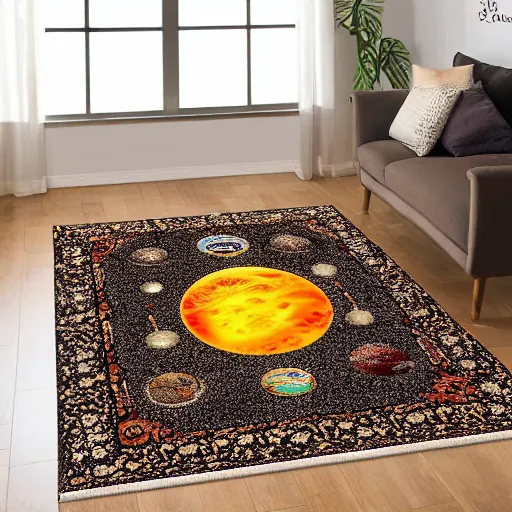 Prompt: solar system oriental rug