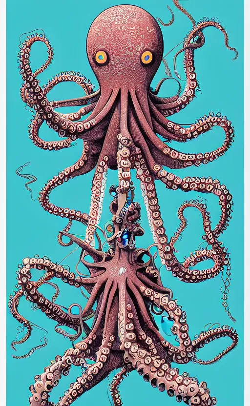 Image similar to robotic octopus by miyazaki, illustration, kenneth blom, mental alchemy, james jean, pablo amaringo, naudline pierre, contemporary art, hyper detailed