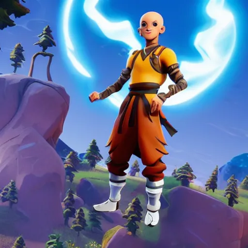 Prompt: aang in fortnite, character render, full body shot, highly detailed, in game render