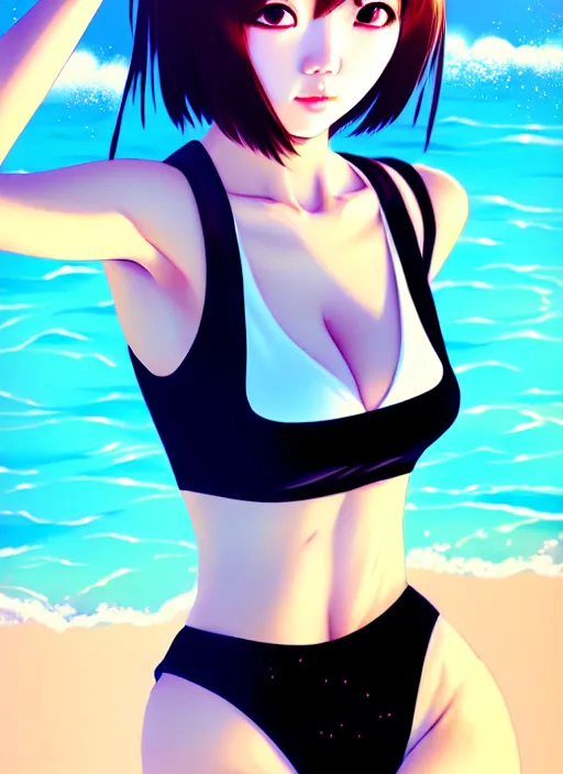 Image similar to ulzzang korean girl wearing two - piece swimsuit portrait, ilya kuvshinov, anime, pixiv top monthly, trending on artstation, cinematic, danbooru, zerochan art, kyoto animation