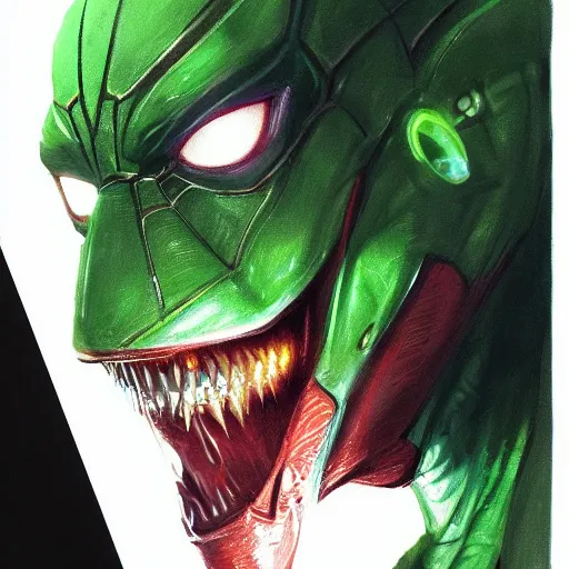 Prompt: a sketch of spider man as green goblin as iron man | venom movie | ~ ~ cinematic ~ ~ lighting | award - winning | closeup portrait | by donato giancola and mandy jurgens and charlie bowater | featured on artstation | pencil sketch | sci - fi alien