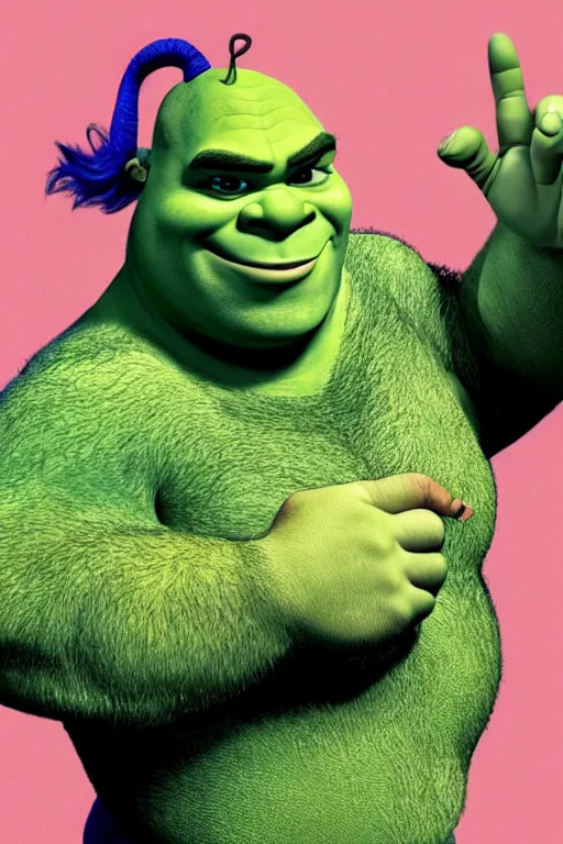 Image similar to buff shrek, tinder profile,