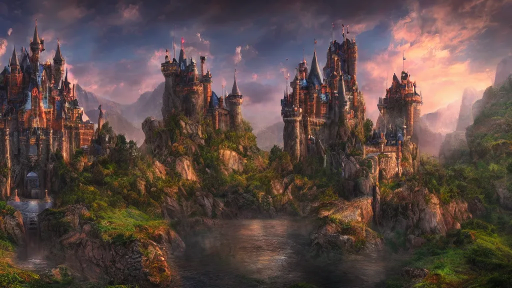 Image similar to fantasy castle, fantasy artwork, very very very beautiful scenery, hd, hdr, ue5, ue6, unreal engine 5, cinematic 4k wallpaper, 8k, ultra detailed, high resolution, artstation, award winning