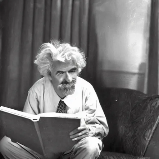 Prompt: Mark Twain reading Doctor Seuss