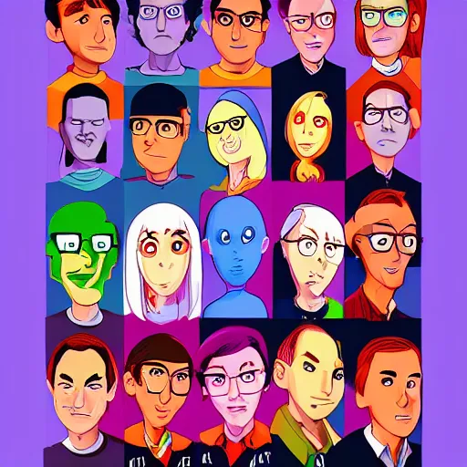 Prompt: characters of The Big Bang Theory illustrated by waveloop, artstation
