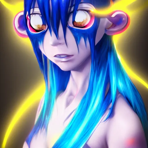 Prompt: a headshot of rimuru tempest from tensei shitara slime datta ken, a beautiful young face, spooky, fully clothed, highly detailed, 8 k, octane render, in the style of cosplay, trending on artstation