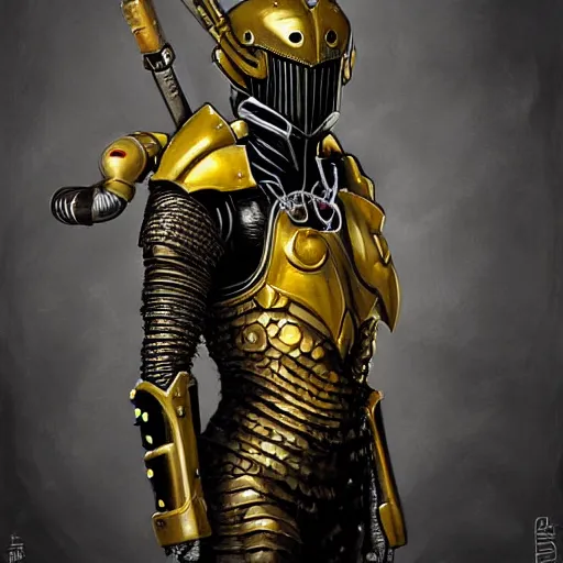 Image similar to Lofi BioPunk portrait dragon knight wearing black and gold plate armor Pixar style by Tristan Eaton Stanley Artgerm and Tom Bagshaw