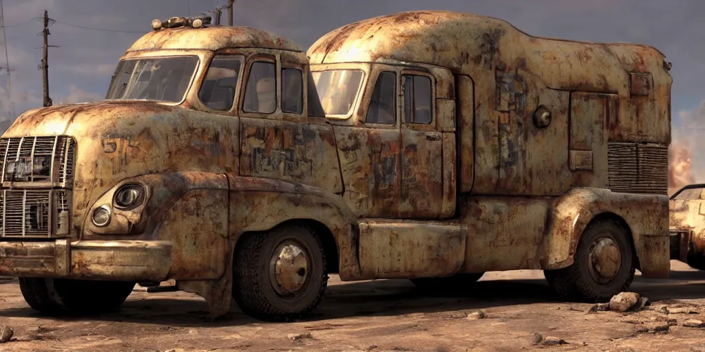 Prompt: fallout concept art truck render ultra unreal engine 5