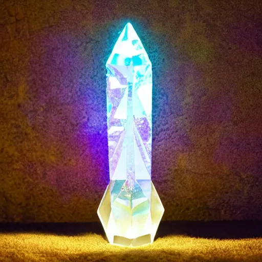 Prompt: a glowing crystal sword in the stone